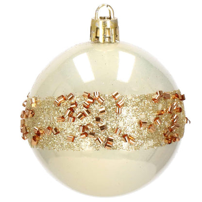 Set globuri de Craciun cu modele de sarbatori, 30 bucati, 6cm, roz si auriu