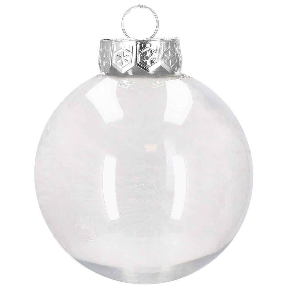 Set globuri de Craciun Inedit, 30 bucati, 7cm, transparente si alb