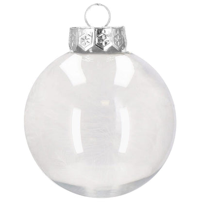 Set globuri de Craciun Inedit, 30 bucati, 7cm, transparente si alb