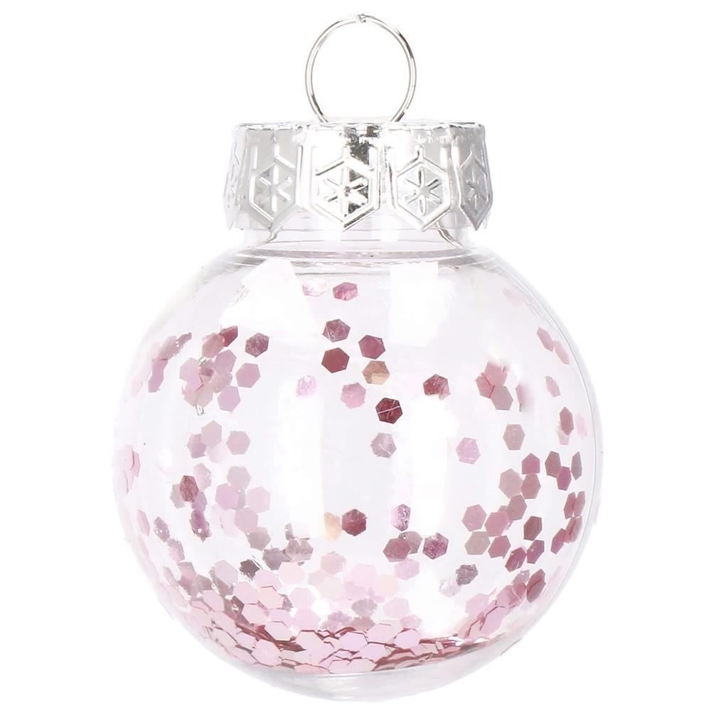 Set globuri de Craciun Inedit, 24 bucati, 5cm, transparente si roz pal