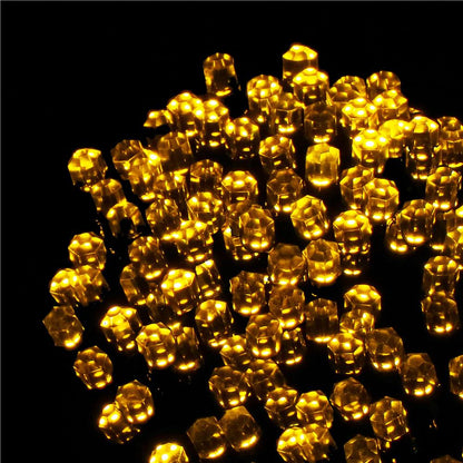 (DL) Instalatie lumini de exterior pentru gradina, 9 metri, 120 LED-uri forma cristal, cu baterii, galben