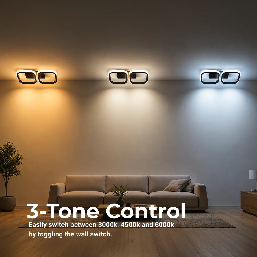 Lustra LED VERTEX GRID, 16W, 2 Patrate, lumina Rece/Calda/Neutra, Negru