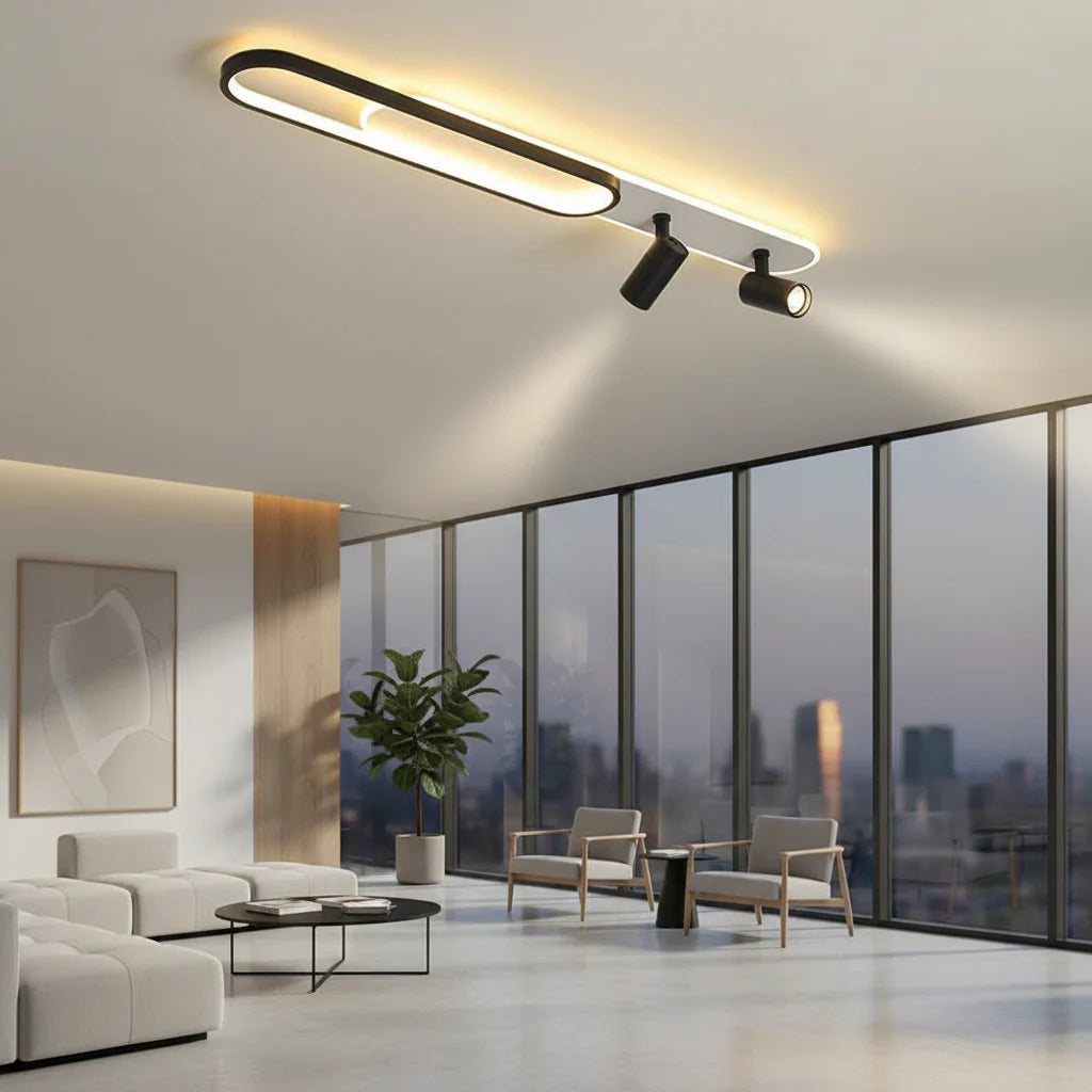 Lustra LED Bastet 49W Lumina Rece/Calda/Neutra, Alb si Negru, Proiector Reglabil