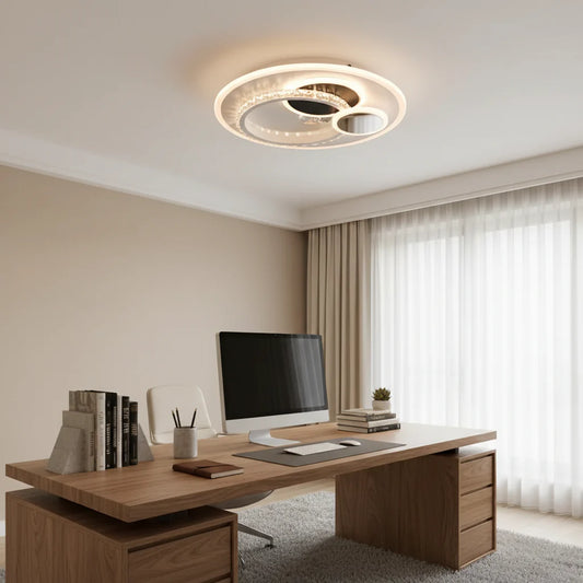Lustra LED cu cristal HELIOX, 43W, 4 Cercuri, lumina Rece/Calda/Neutra, Alb