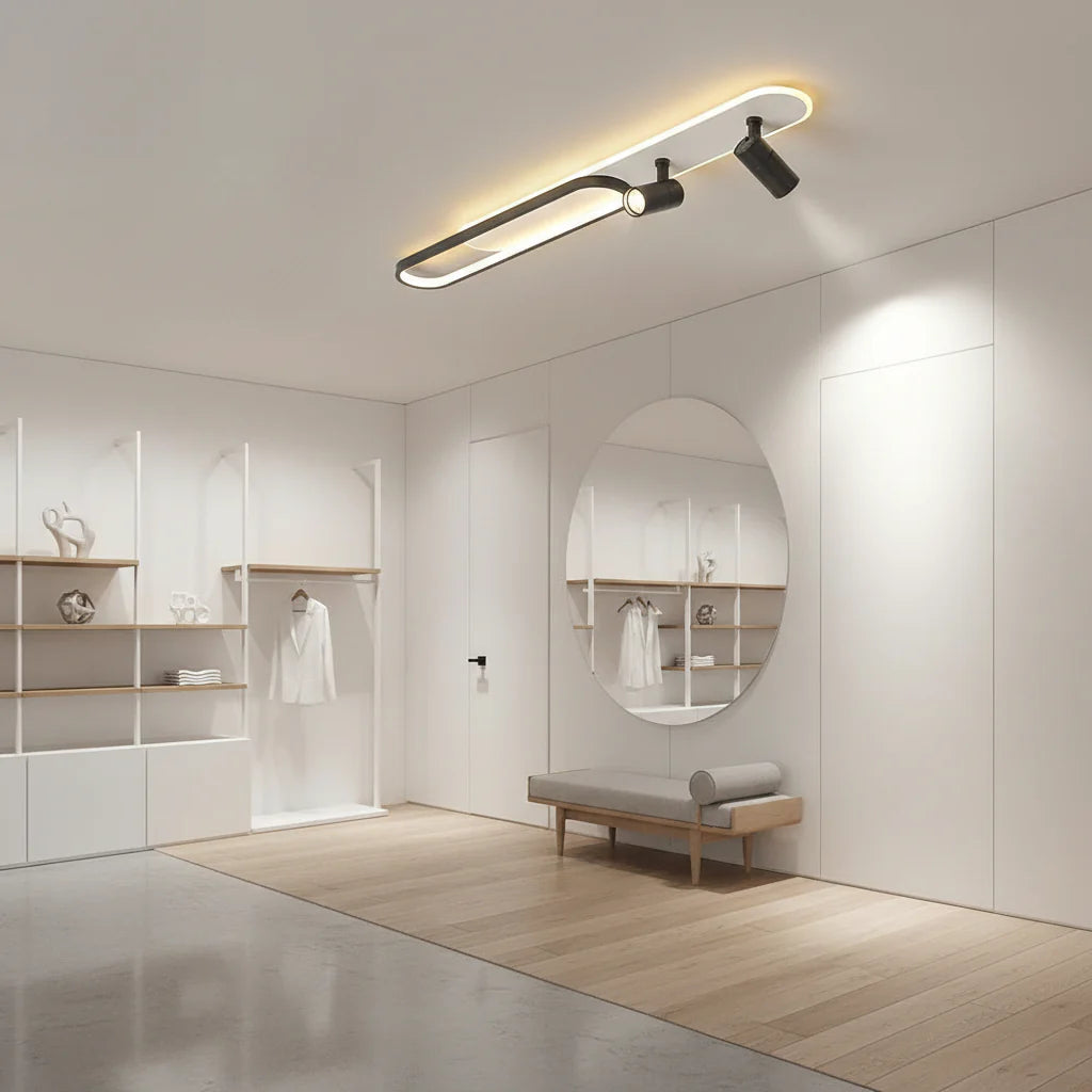 Lustra LED Bastet 49W Lumina Rece/Calda/Neutra Proiector Reglabil Acril si Metal Alb si Negru