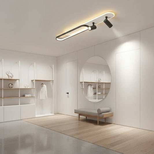 Lustra LED Bastet 49W Lumina Rece/Calda/Neutra Proiector Reglabil Acril si Metal Alb si Negru