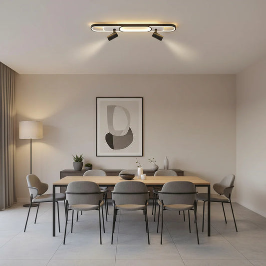 Lustra LED Bastet 49W Lumina Rece/Calda/Neutra Proiector Reglabil Acril si Metal Alb si Negru