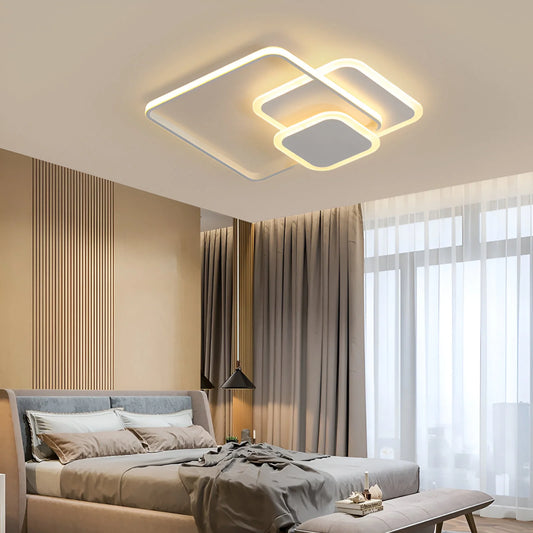 Lustra LED cu telecomanda SANDRA, 75W, 3 Patrate, lumina Rece/Calda/Neutra, Dimabila, Alb