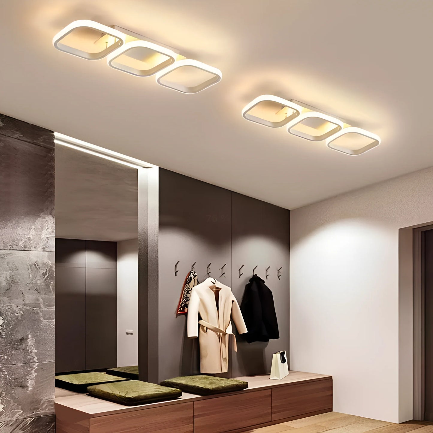 Lustra LED VERTEX 18W, 3 Patrate, Liniara, lumina Rece/Calda/Neutra, Alb