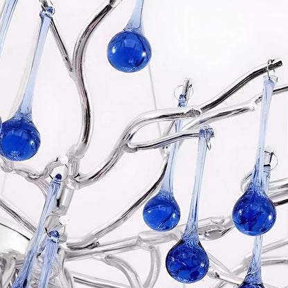 Candelabru Cristal CC335/600CH, 9x G9, Crom si Cristale Albastre, 60cm, Inaltime Reglabila