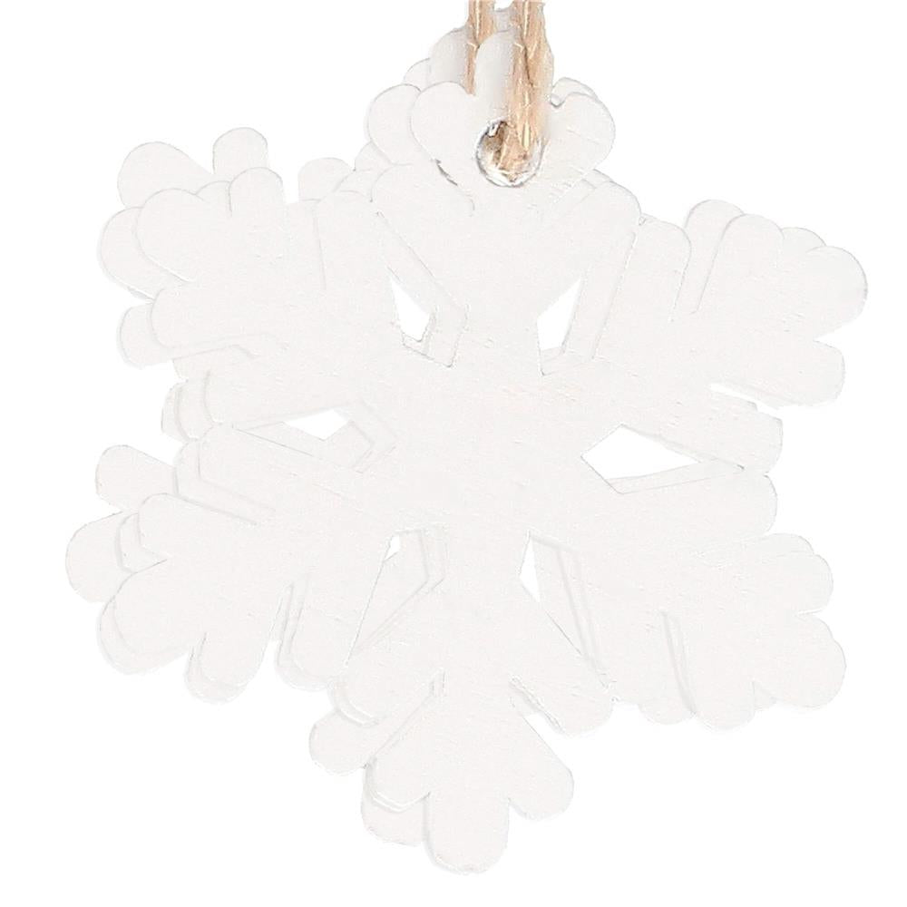 Decoratiune brad fulg de zapada din lemn, set 6 bucati, 4cm, alb