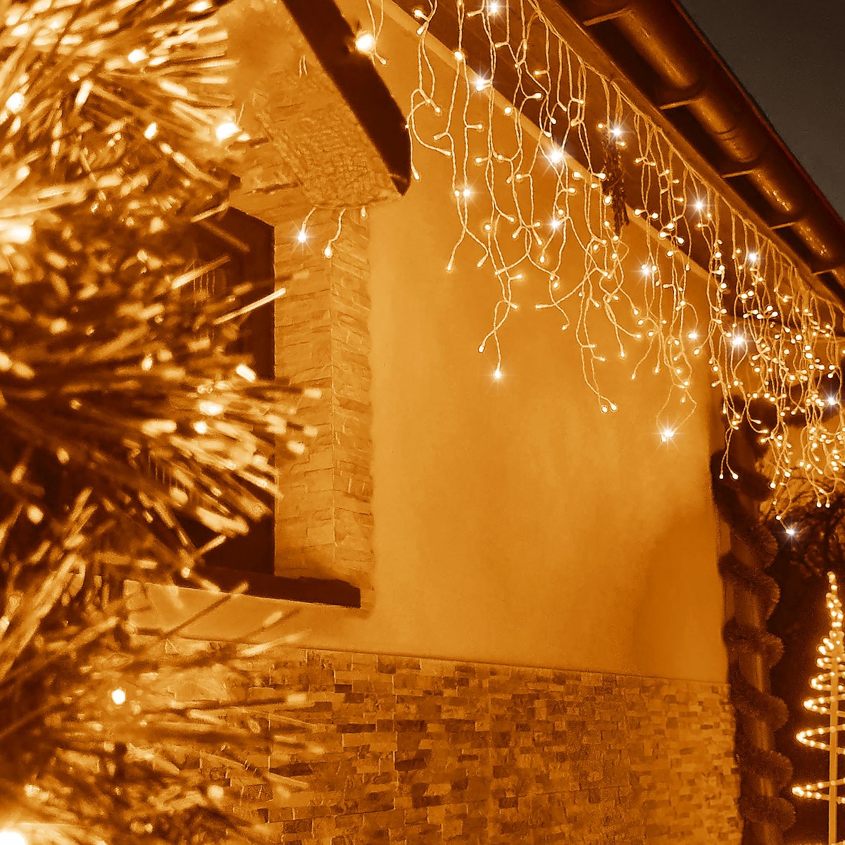 Ghirlanda luminoasa tip perdea cu flash 500 LED-uri, 20m, pentru interior/exterior, iluminare galbena