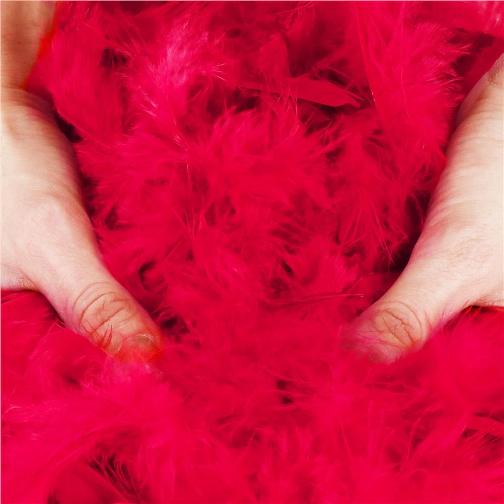 Ghirlanda pentru decor sau bradul de Craciun, model puf si pene, rosu intens, 180cm
