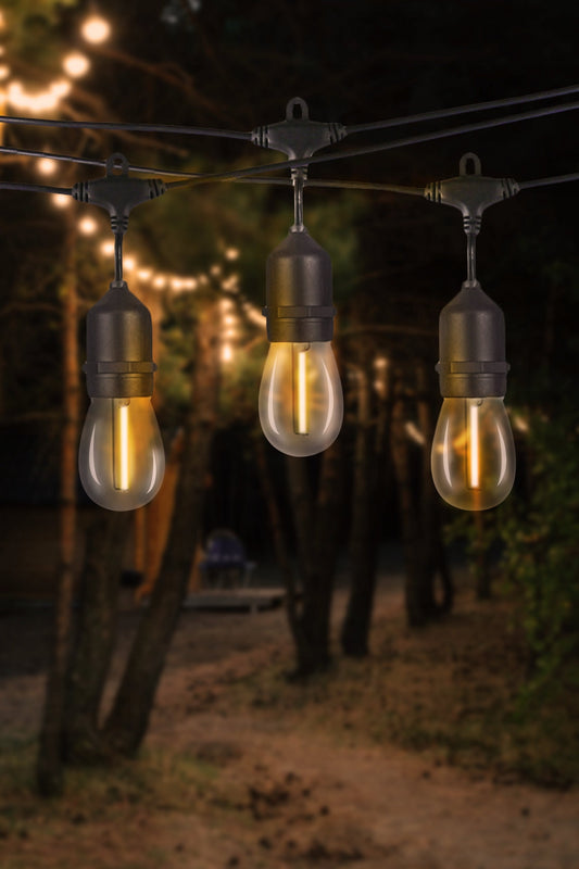 Ghirlanda luminoasa decorativa pentru exterior, alimentare la priza, 10 metri, 10 becuri LED cu iluminare calda 3000K, IP 44