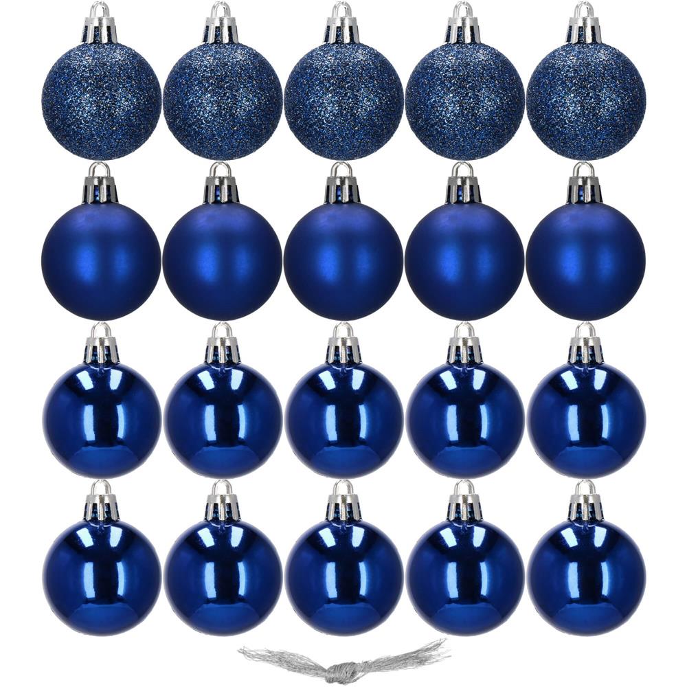 Set globuri de Craciun, 20 bucati, 3 modele, 4cm, albastru inchis