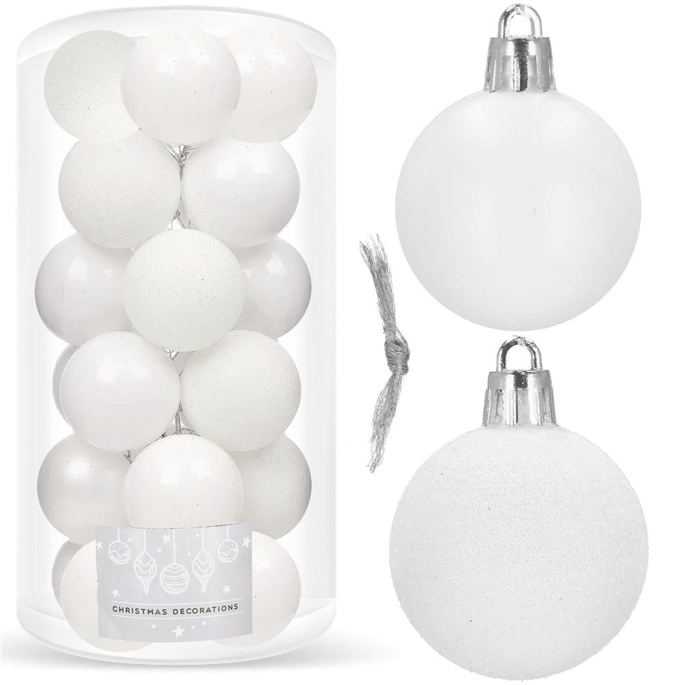 Set globuri de Craciun, 20 bucati, 3 modele, 4cm, alb