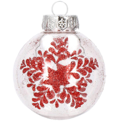 Set globuri de Craciun Inedit, 30 bucati, 7cm, transparente si rosu