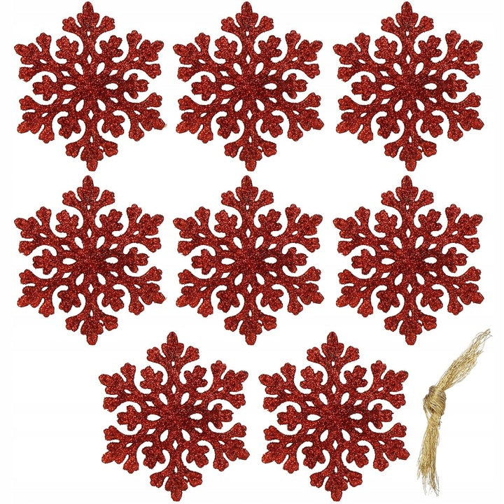Decoratiune brad fulg de zapada, set 8 bucati, 8cm, rosu