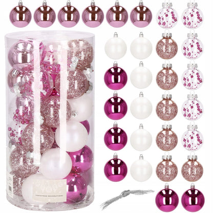 Set globuri de Craciun Inedit, 30 bucati, 6cm, transparente si roz
