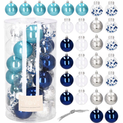 Set globuri de Craciun Inedit, 30 bucati, 6cm, transparente si albastru