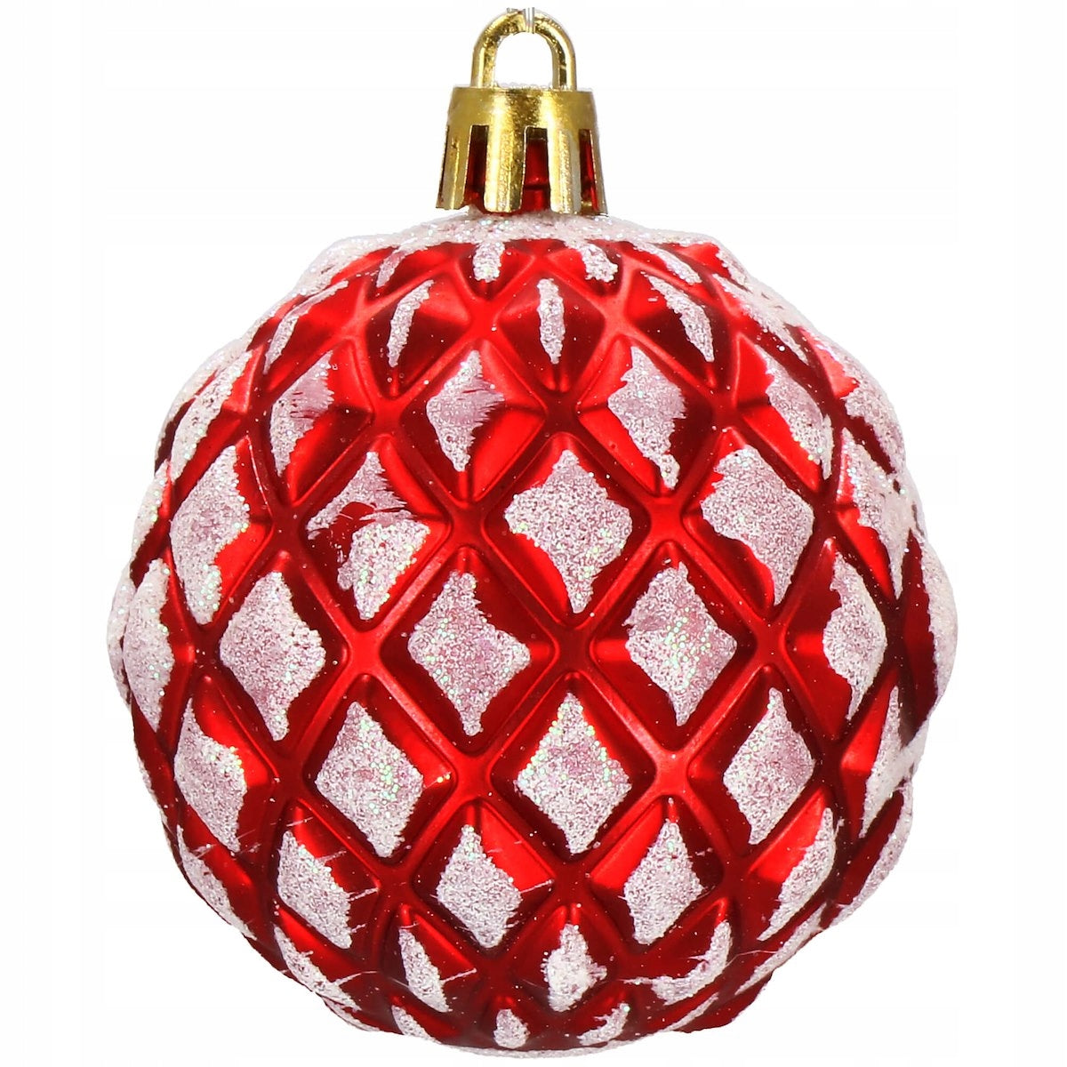 Set globuri de Craciun cu modele de sarbatori, 30 bucati, 6cm, alb rosu