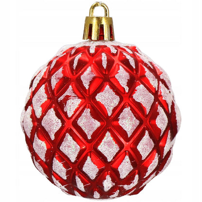 Set globuri de Craciun cu modele de sarbatori, 30 bucati, 6cm, alb rosu