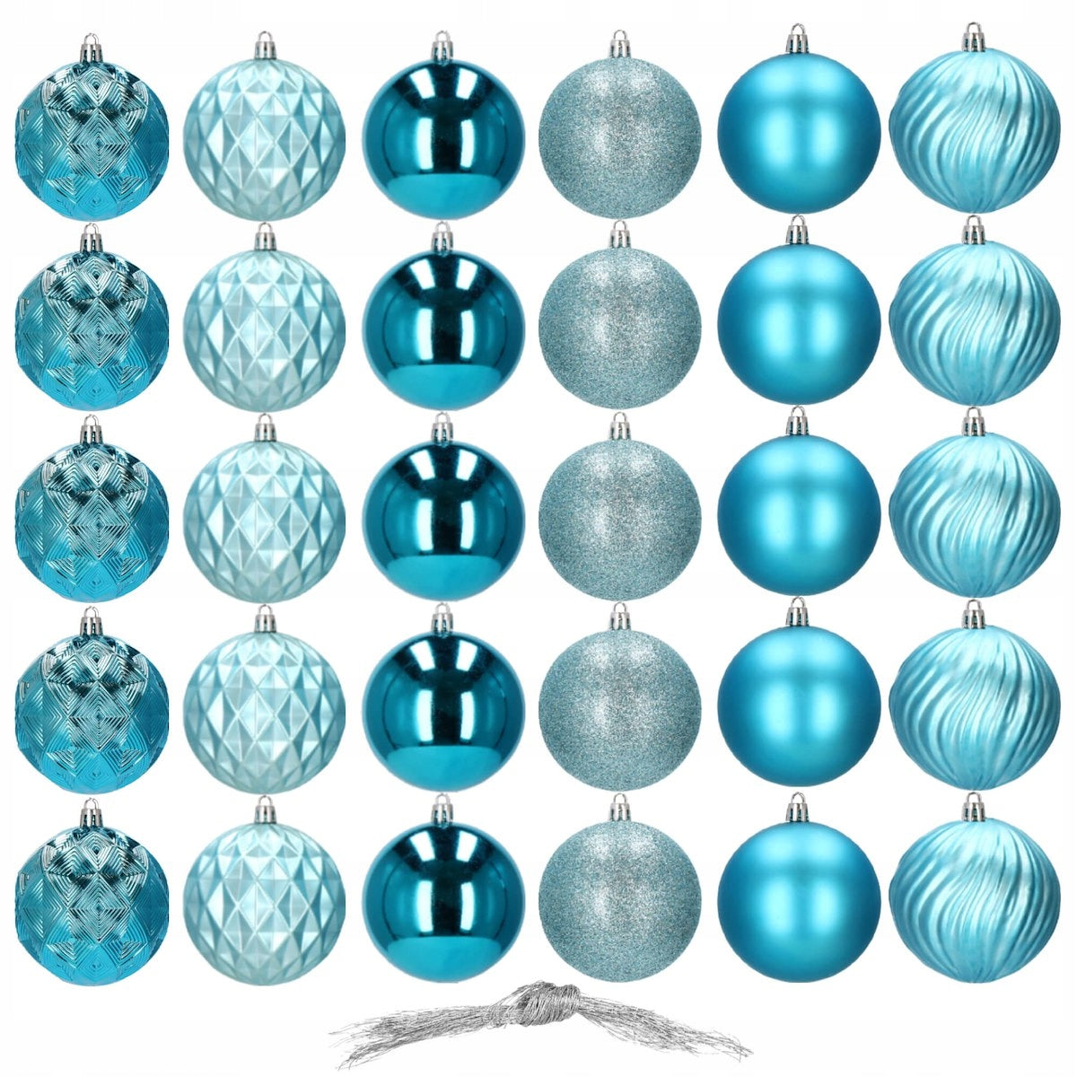 Set globuri de Craciun, 30 bucati, 6 modele, 8cm, albastru