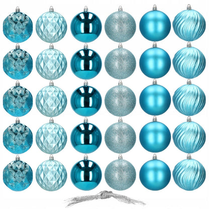 Set globuri de Craciun, 30 bucati, 6 modele, 8cm, albastru