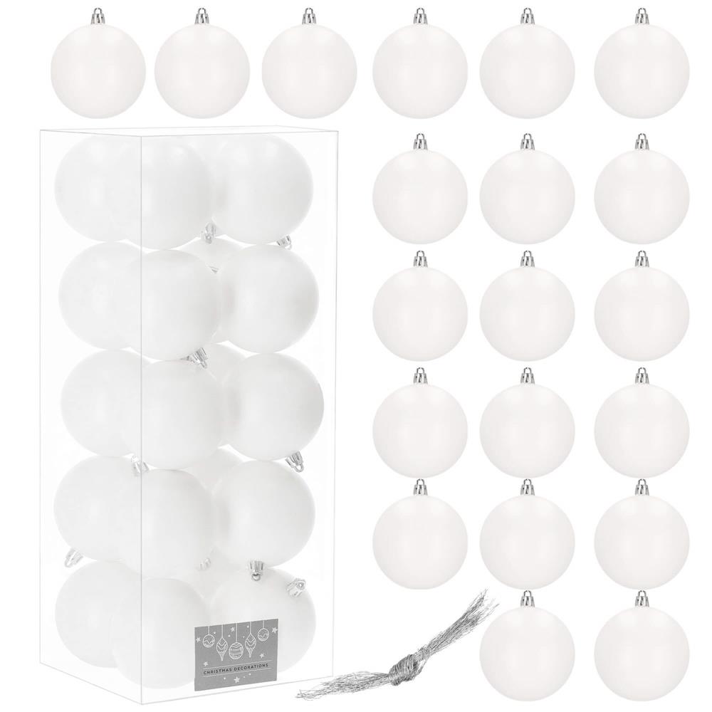 Set globuri de Craciun, 20 bucati, 8cm, alb mat