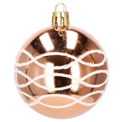 Set globuri de Craciun cu modele de sarbatori, 30 bucati, 6cm, roz si auriu