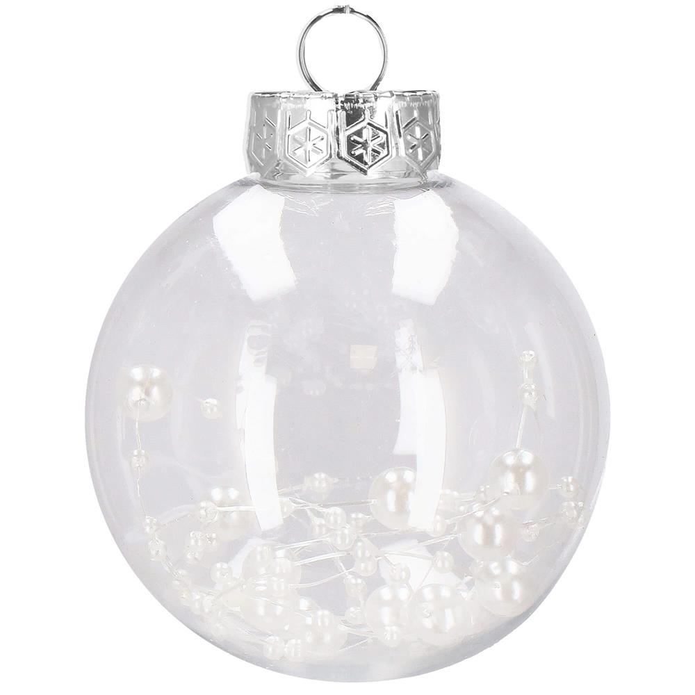 Set globuri de Craciun Inedit, 30 bucati, 7cm, transparente si alb
