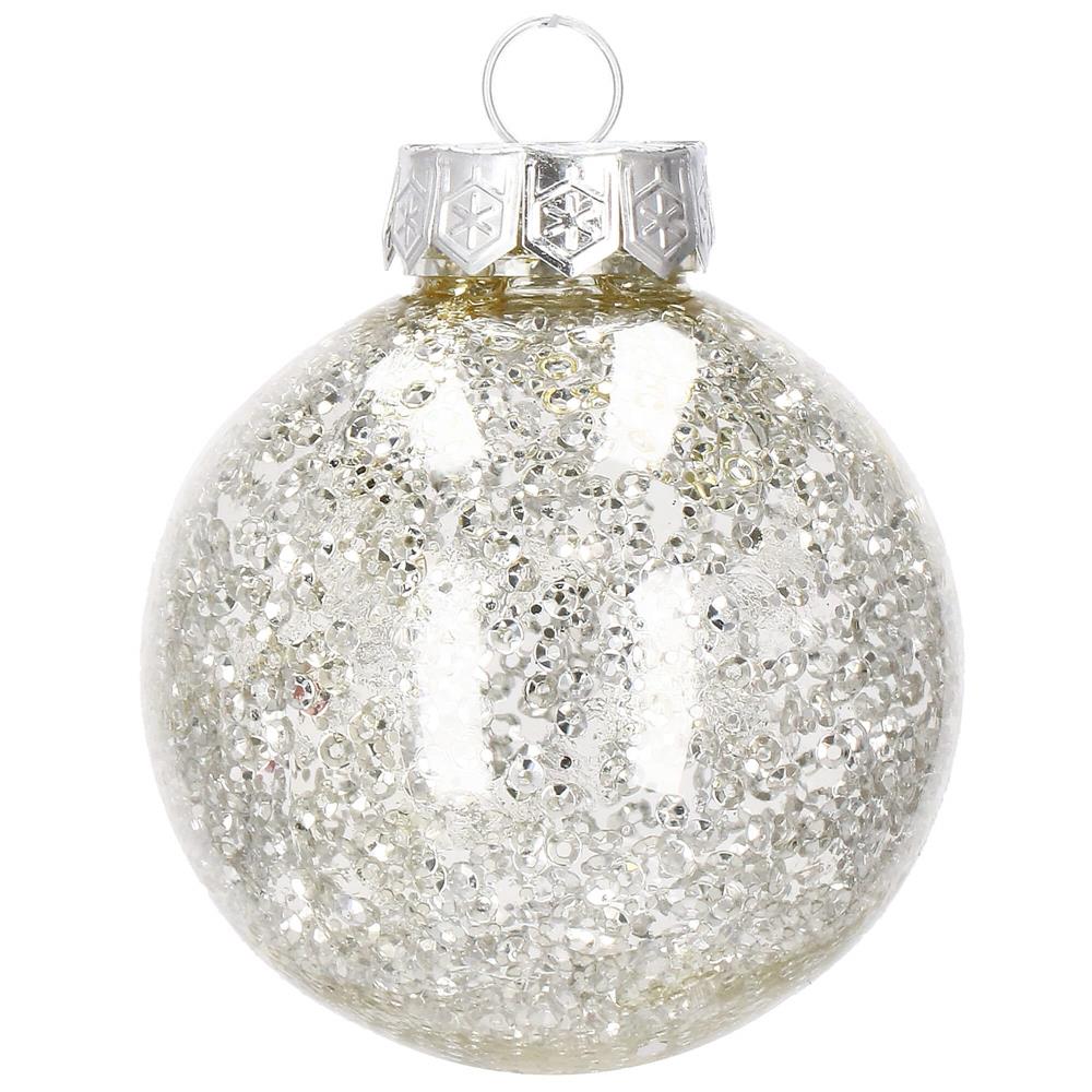 Set globuri de Craciun Inedit, 30 bucati, 7cm, transparente si argintiu