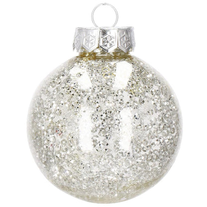 Set globuri de Craciun Inedit, 30 bucati, 7cm, transparente si argintiu