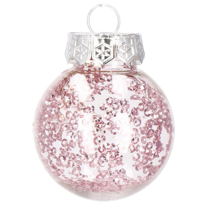 Set globuri de Craciun Inedit, 24 bucati, 5cm, transparente si roz pal