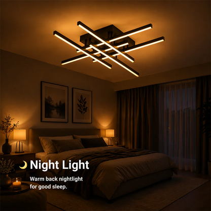 Lustra LED cu Telecomanda Aroldo, 63W, 6 Elemente, Liniara, lumina Rece/Calda/Neutra, Dimabila, Negru