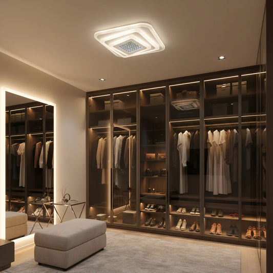 Lustra LED NEXA Patrat 3D, 36W, Alb, Lumina Rece/Calda/Neutra