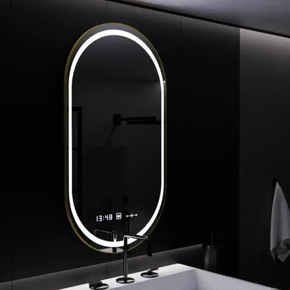 Oglinda LED Ovala, 50x80cm, Roven Senzor MotionGlow Marcello, Sistem Dezaburire, Ceas & Termometru, Dimabila – oglindă L