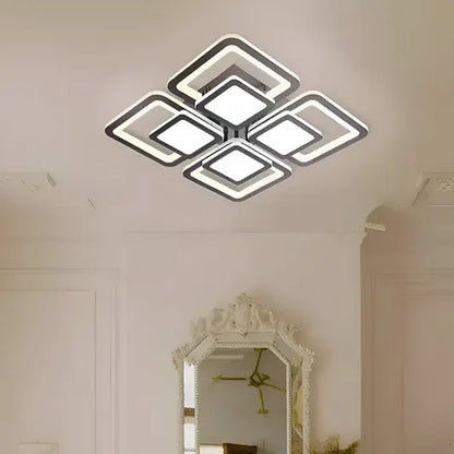 Lustra LED cu telecomanda SUSAN, 77W, 4 Patrate, lumina Rece/Calda/Neutra, Dimabila, Negru