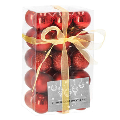 Set globuri de Craciun, 30 bucati, 3 modele, 3cm, rosu