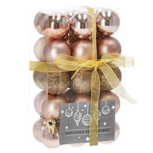 Set globuri de Craciun, 30 bucati, 3 modele, 3cm, roz auriu