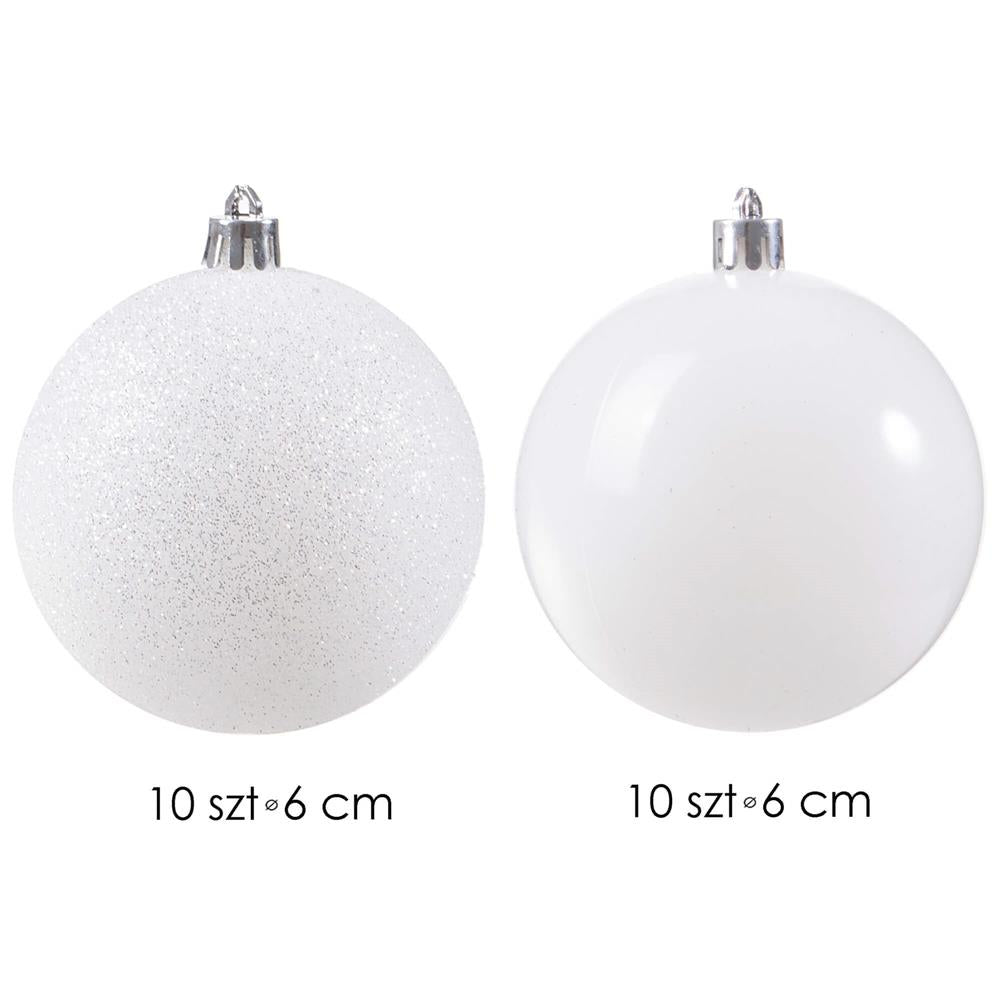 Set globuri de Craciun, 20 bucati, 6cm, alb perlat