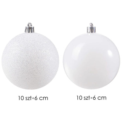 Set globuri de Craciun, 20 bucati, 6cm, alb perlat