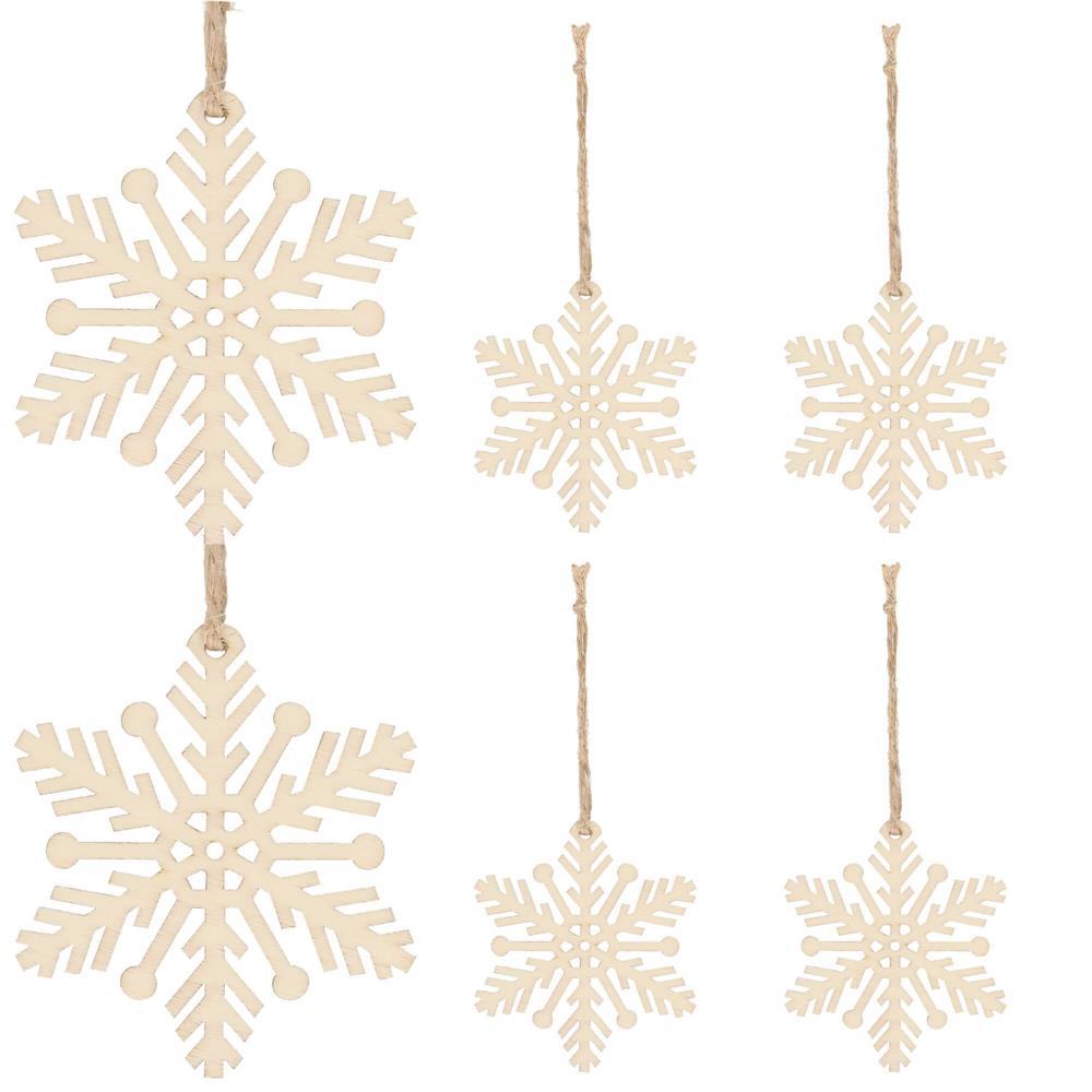 Decoratiune brad fulg de zapada din lemn, set 6 bucati, maro