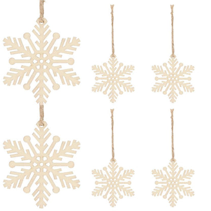 Decoratiune brad fulg de zapada din lemn, set 6 bucati, maro