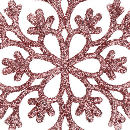 Decoratiune brad fulg de zapada, set 12 bucati, 10cm, roz