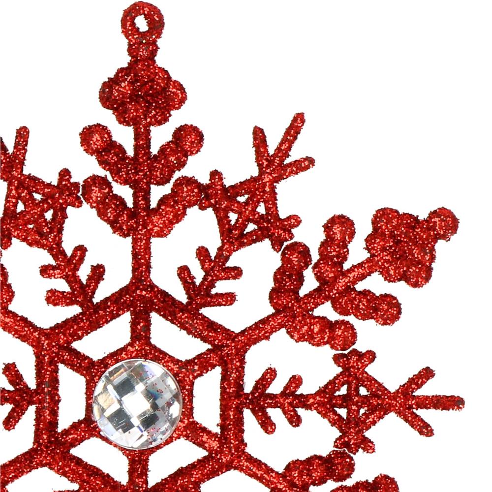 Decoratiune brad fulg de zapada cu cristal, set 2 bucati, 12cm, rosu