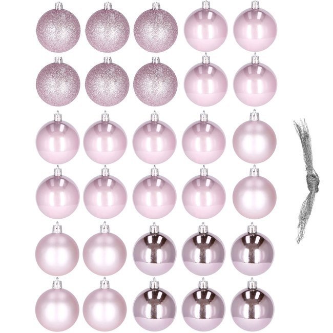 Set globuri de Craciun, 30 bucati, 5cm, roz