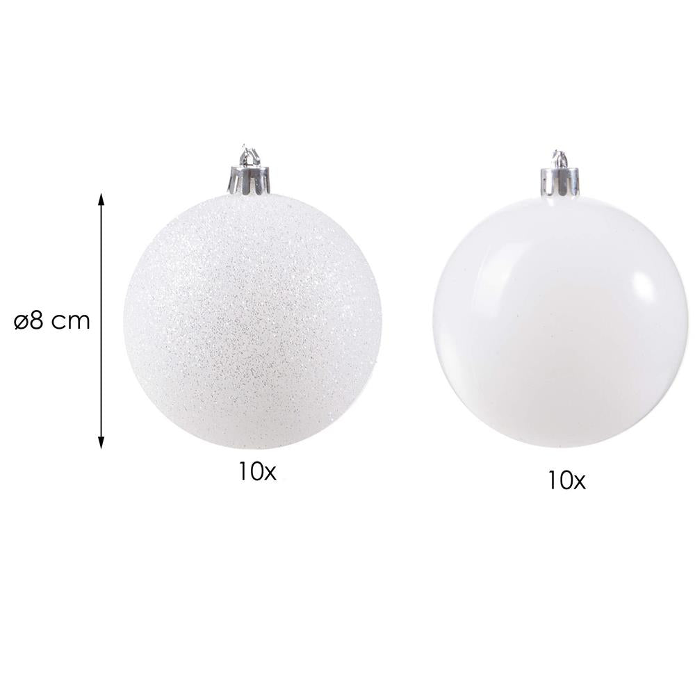 Set globuri de Craciun, 20 bucati, 8cm, alb perlat