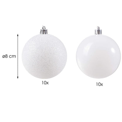 Set globuri de Craciun, 20 bucati, 8cm, alb perlat