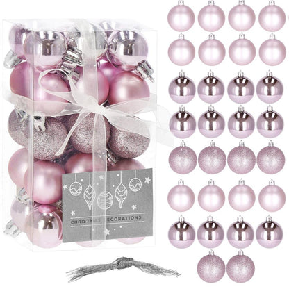 Set globuri de Craciun, 30 bucati, 3 modele, 3cm, roz